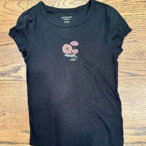 Black American Eagle Shirt with Flowers on the Front